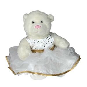 Build A Bear Teddy Bear Plush 16" White Stuffed Animal Gold Ballerina Tutu Dress